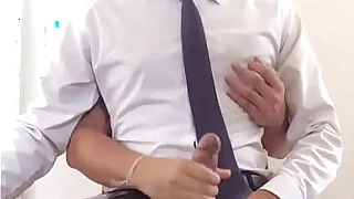 Asian office man jerking off and cum control